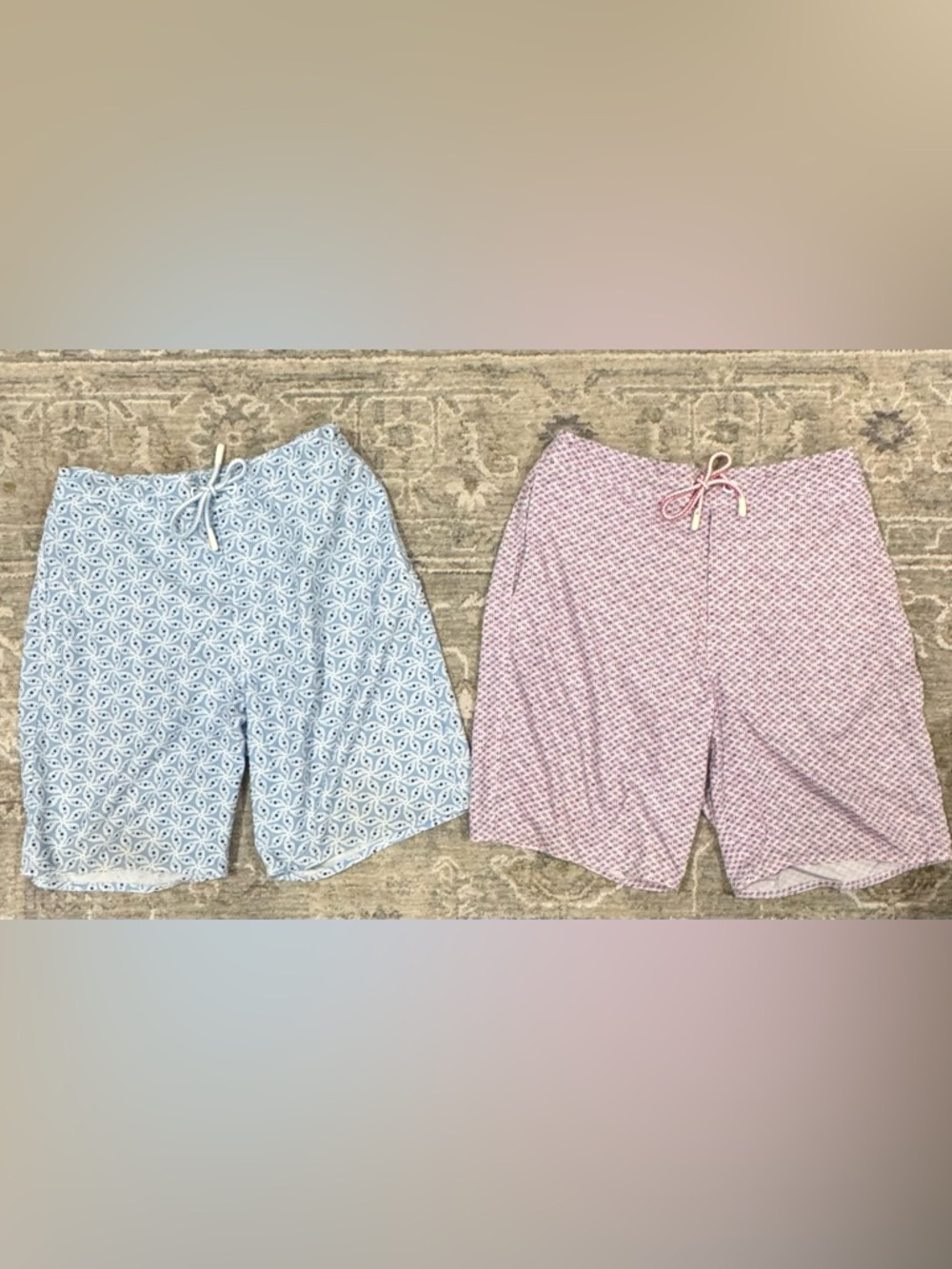 johnnie-O Pink and Light Blue Patterned Swim Trunks (Pair)- BOTH for $25